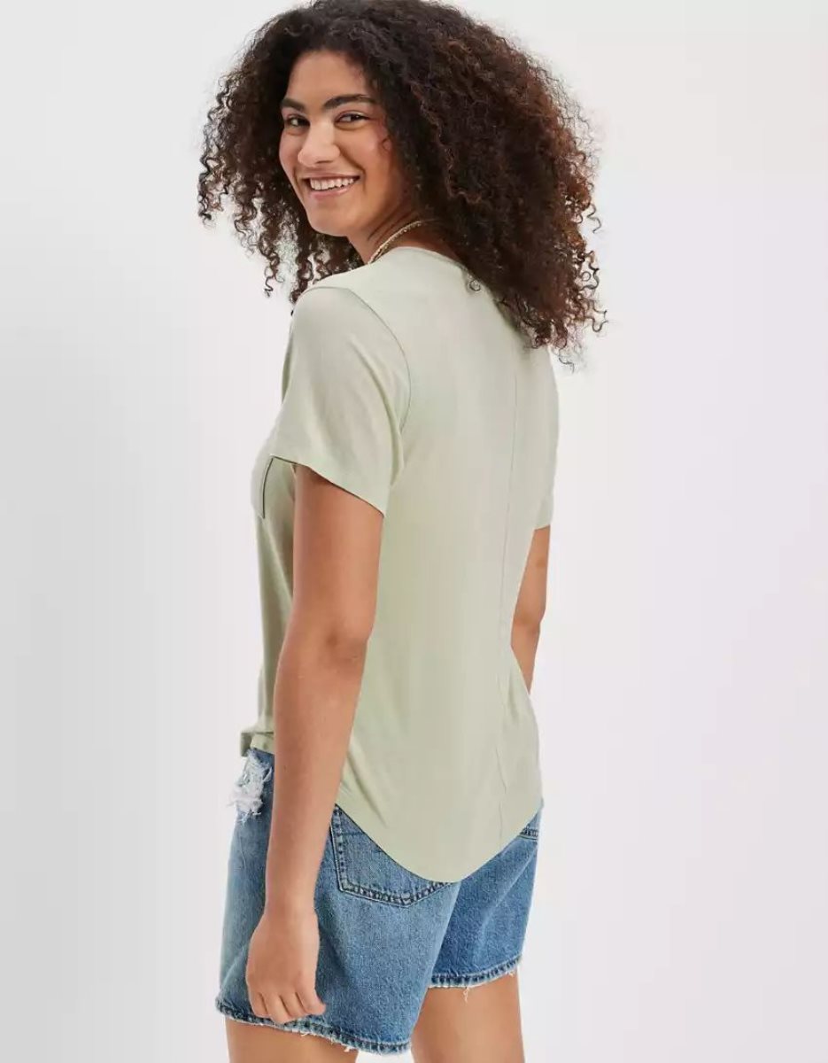 T Shirts American Eagle AE Soft & Sexy V-Neck Pocket Tee Vert Olive Femme | MED-05847263